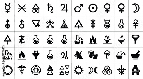 фотографія The blok blck illustration features various science and technology symbols
