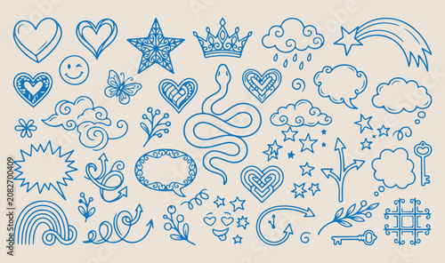 Schilderij op canvas playful doodle icons background, artistic sketch seamless pattern, creative hand