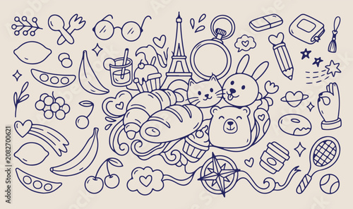 Foto Whimsical doodle pattern, hand drawn sketch, cute seamless wallpaper, playful ki