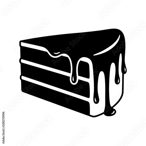 Konstfotografi Minimalist chocolate cake slice vector, black and white layered cake icon with d