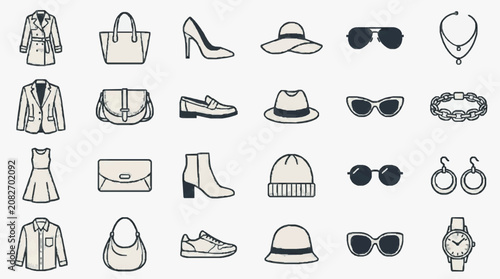 Canvastavla Corporate and Casual Fashion Icons Minimalist Black and White Line Drawing Set o