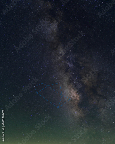 Milky Way core with Teapot asterism in Sagittarius highlighted using fine vector lines.   