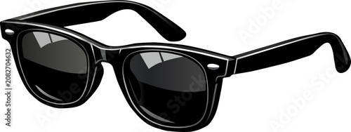 Foto Classic black sunglasses vector illustration, retro wayfarer eyewear icon with glossy lens reflection isolated for summer fashion design