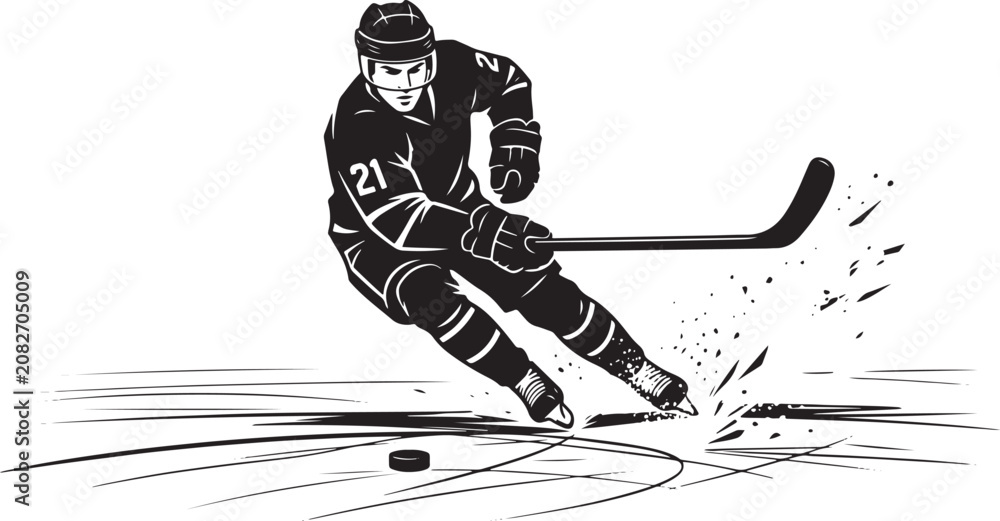 Fototapeta premium Ice hockey player skating with a puck on rink