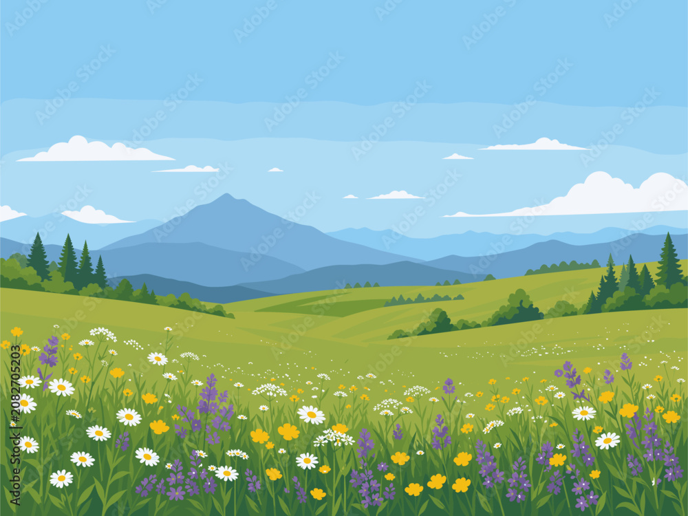 Fototapeta premium Spring Wildflower Meadow and Mountain Scenery