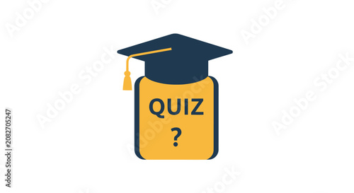 Educational quiz icon with yellow box and graduation cap