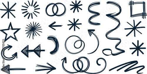 Konstfotografi Set of various hand drawn sketchy vector elements for design and illustration