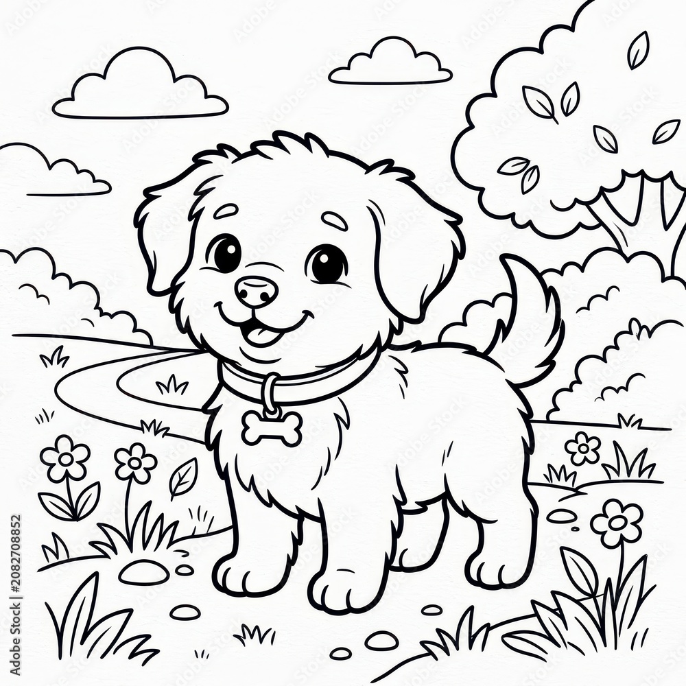 Obraz premium Cute puppy coloring page for kids