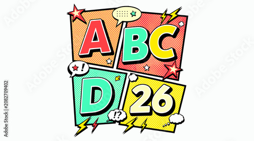 colorful comic alphabet and number illustration