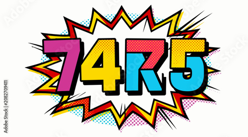 colorful comic book style text 74r5