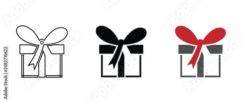 Gift boxes vector illustration set on transparent background, outline, solid, and color version, celebrating a special occasion with a present.