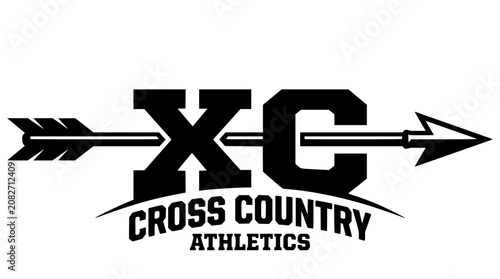 Black and white cross country athletics vector graphic illustration logo