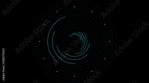 Digital hud interface with rotating circular loading animation and data rings 4k