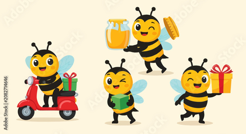Tableau sur toile Set of four charming anthropomorphic animal characters in cute cartoon style, vector illustration featuring friendly mascots isolated on white background for children designs