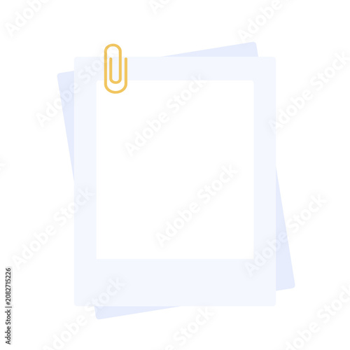 Polaroid photo frame with clip template. Photograph, memory, album concepts. Flat decorative vector design isolated illustration. 