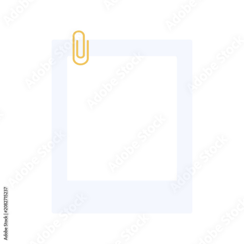 Polaroid photo frame with clip template. Photograph, memory, album concepts. Flat decorative vector design isolated illustration. 