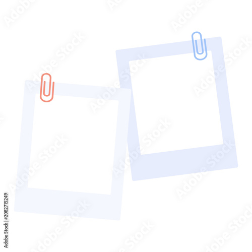Polaroid photo frame with clip template. Photograph, memory, album concepts. Flat decorative vector design isolated illustration. 