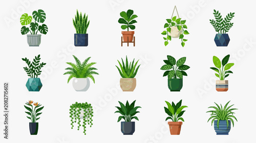 Corporate Collection of 15 Stylish Indoor Plants in Modern Pots for Office or Home Decor with high quality professional line art symbols for modern creative design and digital branding projects