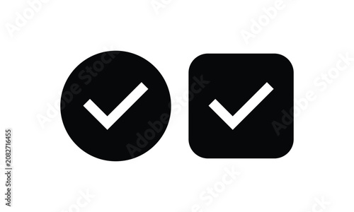 Check Mark and Tick Cross Button Icon Set with Round Web Symbols Vector Illustration for Business and Internet Design