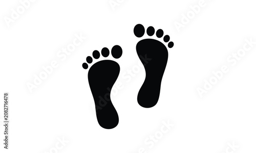 Black Bare Footprint Vector Illustration with Barefoot Footsteps and Sole Print Silhouette Isolated on White Background