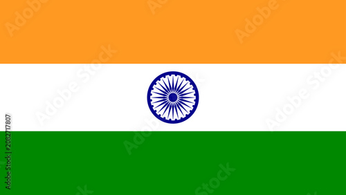 India National Flag with Ashoka Chakra on Saffron White and Green Background