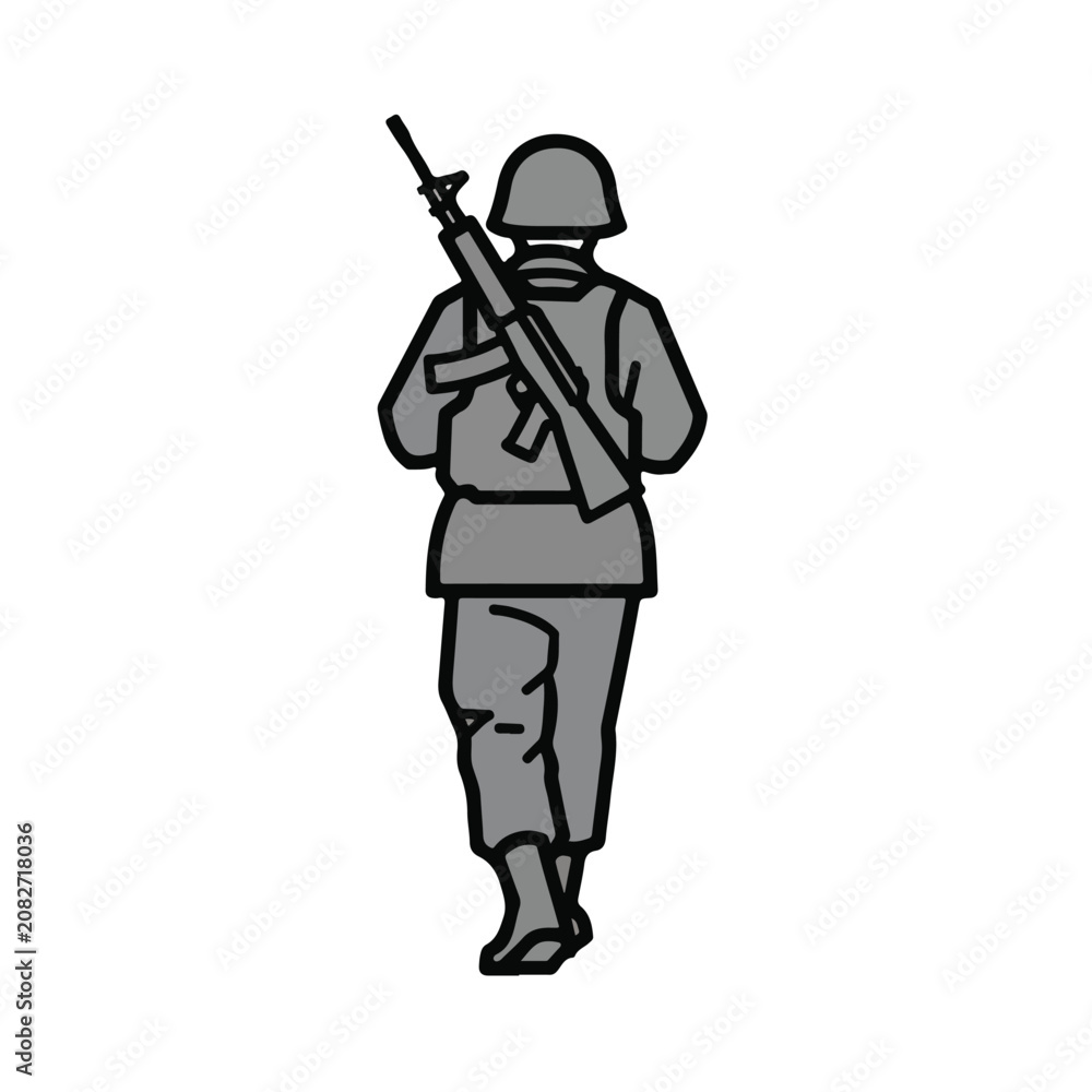 Fototapeta premium Soldier walking with rifle on white background