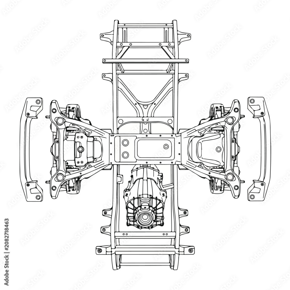 Obraz premium Detailed mechanical drawing of industrial machinery framework