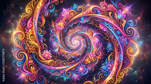 Spiral nebula abstract cosmic background with abstract colorful universe background celestial astronomy particles