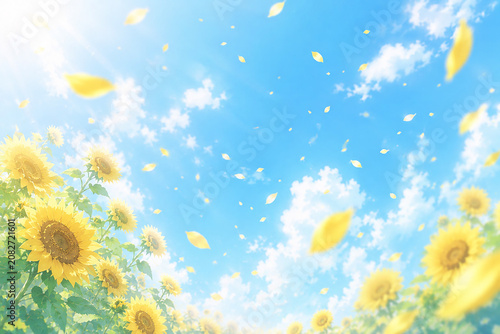 爽やかな向日葵と青空　 AI生成画像