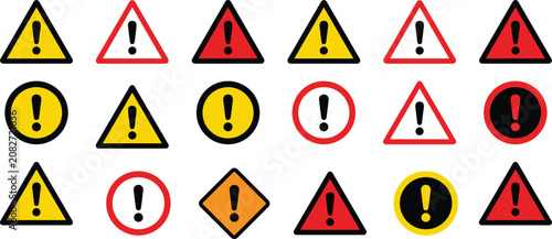 Foto Warning and alert sign icon set, danger exclamation mark symbols, road hazard, c