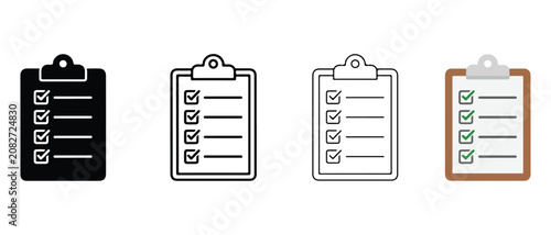 clipboard icons with checklists on white background for business and productivity concepts  office supplies and organization tools