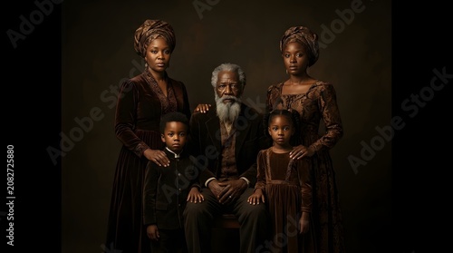 Vintage portrait of a multigenerational african american family in formal attire