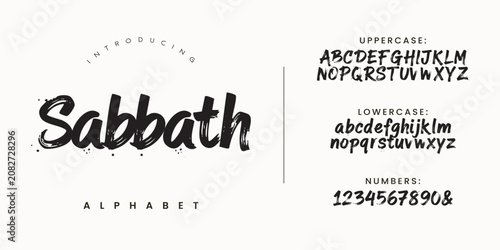 Foto Sabbath bold grungy brush font with splatters for rock music poster design