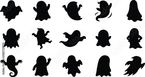 Fotografía Spooky halloween ghost silhouettes collection for seasonal decorations and creep