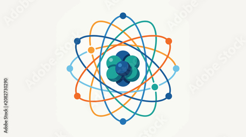 Photos Abstract atomic structure with orbiting electrons in vibrant colors