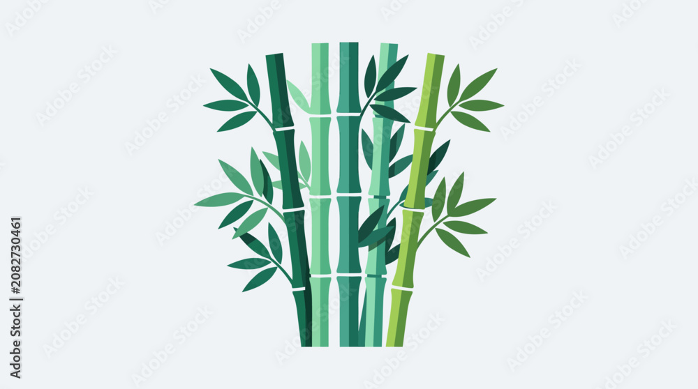 Obraz premium Stylized green bamboo stalks with leaves illustration