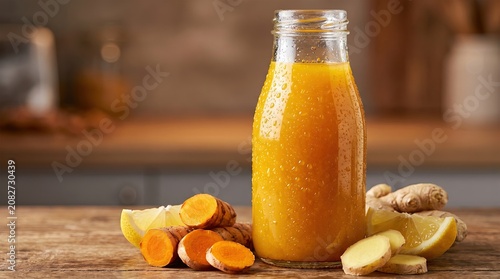 Functional Beverage Trends, Fresh Turmeric Ginger Shot with Citrus Garnish