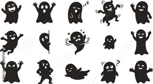 Obraz na plátne Halloween ghost emojis and stickers for spooky fun on all hallows' eve