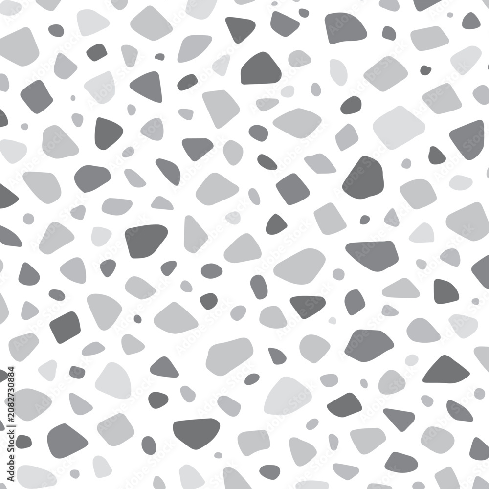 Fototapeta premium Seamless Monochrome Terrazzo Pattern with Gray Stone Fragments on White Background
