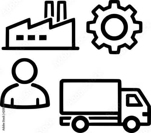 Manufacturing Logistics Factory Delivery Icon Set Vector