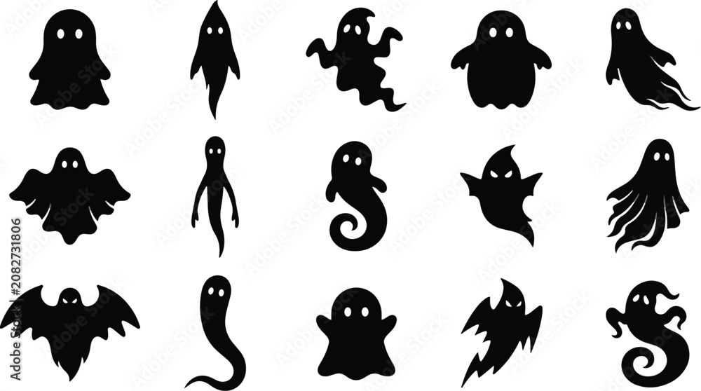 Obraz premium Spooky halloween ghosts and bats silhouettes for decoration