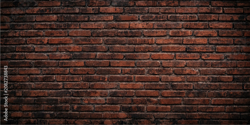 Red brick wall texture background with horizontal rectangular bricks and dark mortar lines for construction architecture and design