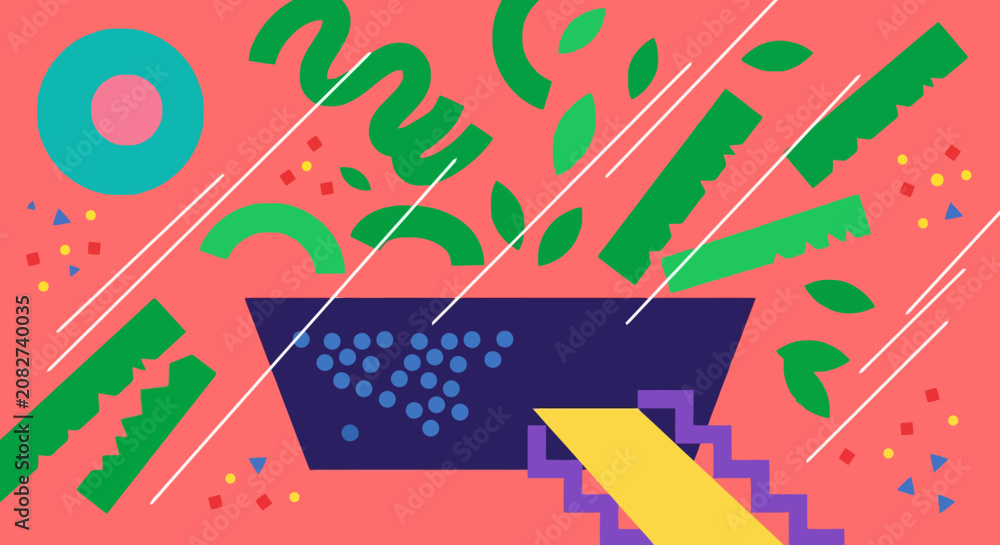 Obraz premium Colorful memphis style abstract background with geometric shapes and lines