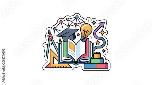 Colorful icons representing education science and innovation