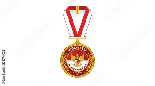 Gold Medal with Red Ribbon Award Badge Icon Vector Illustration Isolated Symbol of Success with Shield Flag Pennant Design in Gold and Silver 3D Style