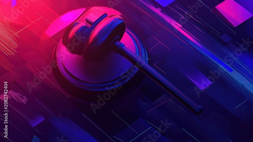Abstract E-commerce Law Concept With Gavel And Neon Lighting