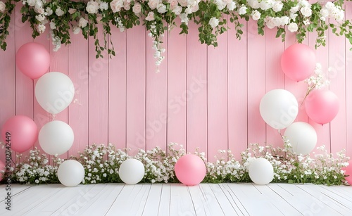 Romantic bridal shower background with pink wood and roses. Mockup background for party invitations and event banners