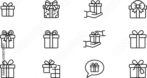 Schilderij op canvas Gift Box Line Icons Set for Christmas Birthday Present and Holiday Packaging Des