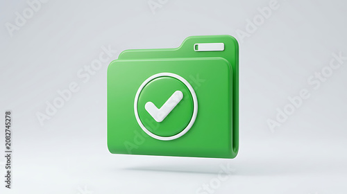 Digital green folder with verification checkmark symbolizing approval or successful completion of digital tasks