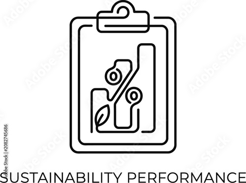 Sustainability performance icon featuring a clipboard with an integrated leaf and growth graph.